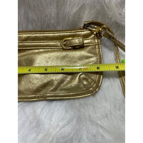Neiman Marcus Gold Metallic Leather Wristlet Clutch With Removable Strap - Picture 6 of 7